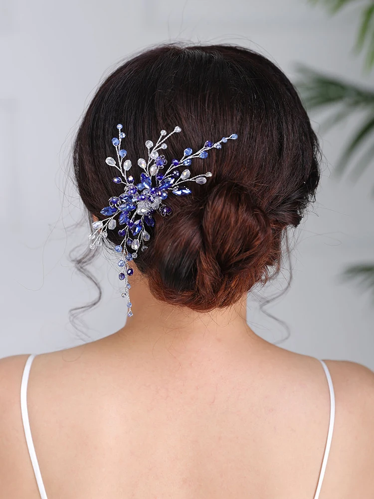 Богемная расческа для волос с синими кристаллами вуалетки пляжные свадебные