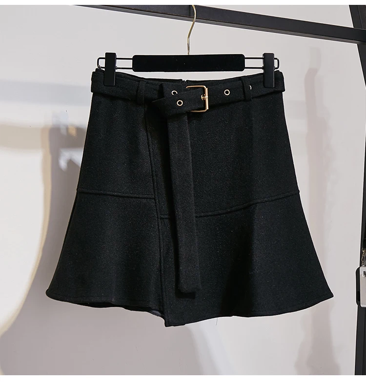 New Winter Pullover Sweater& Woolen Cloth Lantern Sleeve Knitted Top Irregular Skirt Suit With Belt Outfit Casaul Clothes