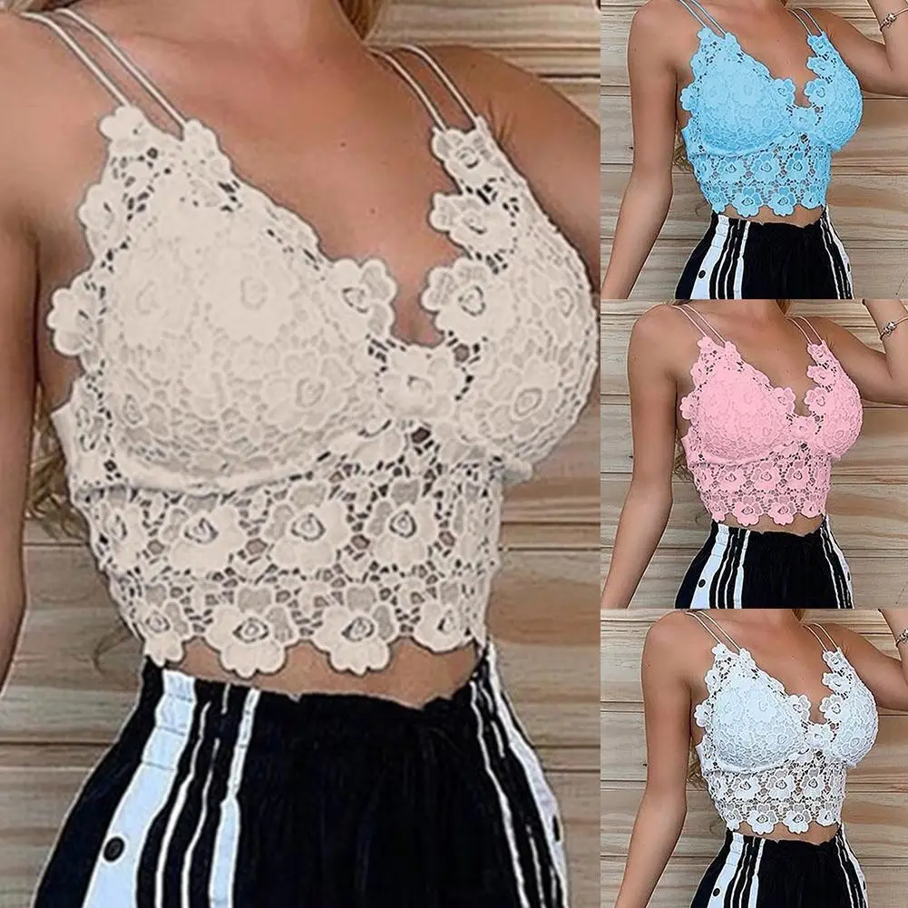 

Sexy Deep V neck Spaghetti Strap Floral Lace Flower Bra Bra Mesh Sheer Bralette Top Size For Women Puls Tops Unpadded Crop F8C0