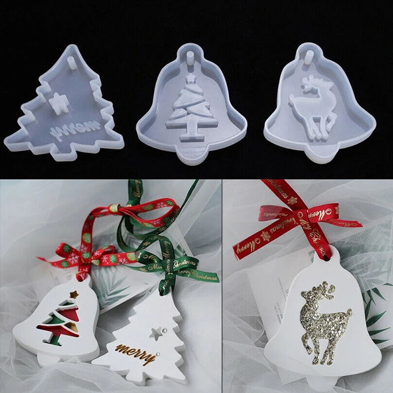 Natal pingente de silicone molde diy resina epóxi molde sino elk árvore de natal pendurado tags decoração para casa artesanato resina