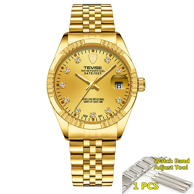 2 full gold Tevise автоматические механические часы, спортивные роскошные Брендовые мужские часы, деловые наручные часы, мужские часы, Relogio Masculino - Цвет: 2 full gold
