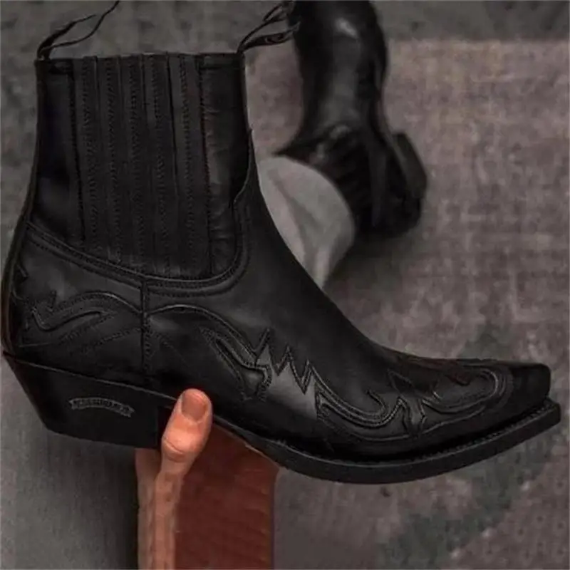 

Pointed Sleeve Locomotive Martin Boots Western Cowboy Knight Boots Men's Retro Knee Short Boots Fashionable Men's Shoes YX039