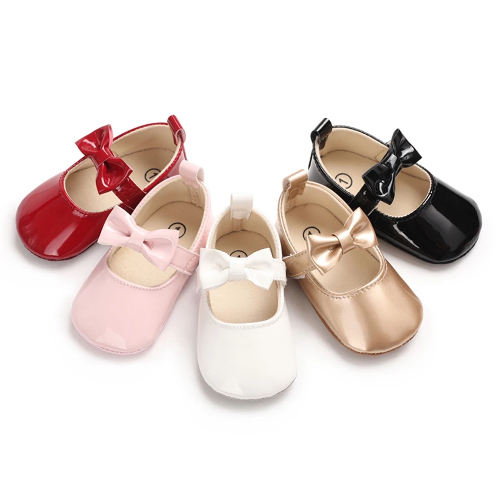 

Baby Girls Mary Jane Flats Infant Non-Slip Bowknot Prewalkers Soft Sole PU Leather Newborn Princess Wedding First Walkers 0-18M