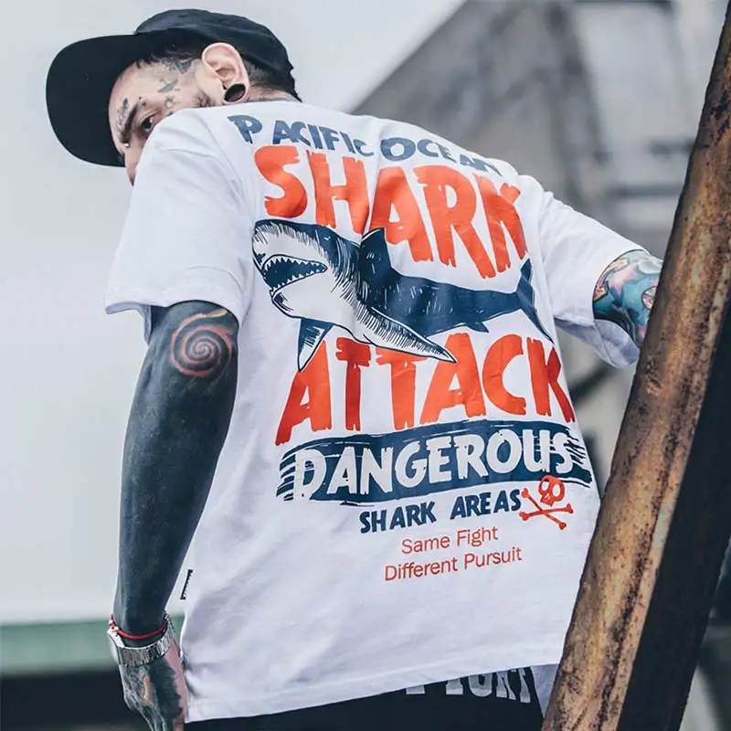 Aolamegs Мужская футболка с принтом «Dangerous Big Shark», футболка с коротким рукавом, модные уличные креативные Топы в стиле хип-хоп, парные футболки