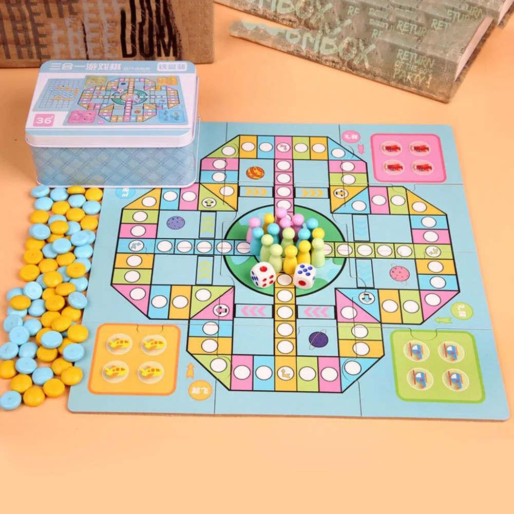 

3 in 1 Creative Chess Board Wood Chess Desktop Games Puzzle Chessboard Children Educational Toy for Children Gift