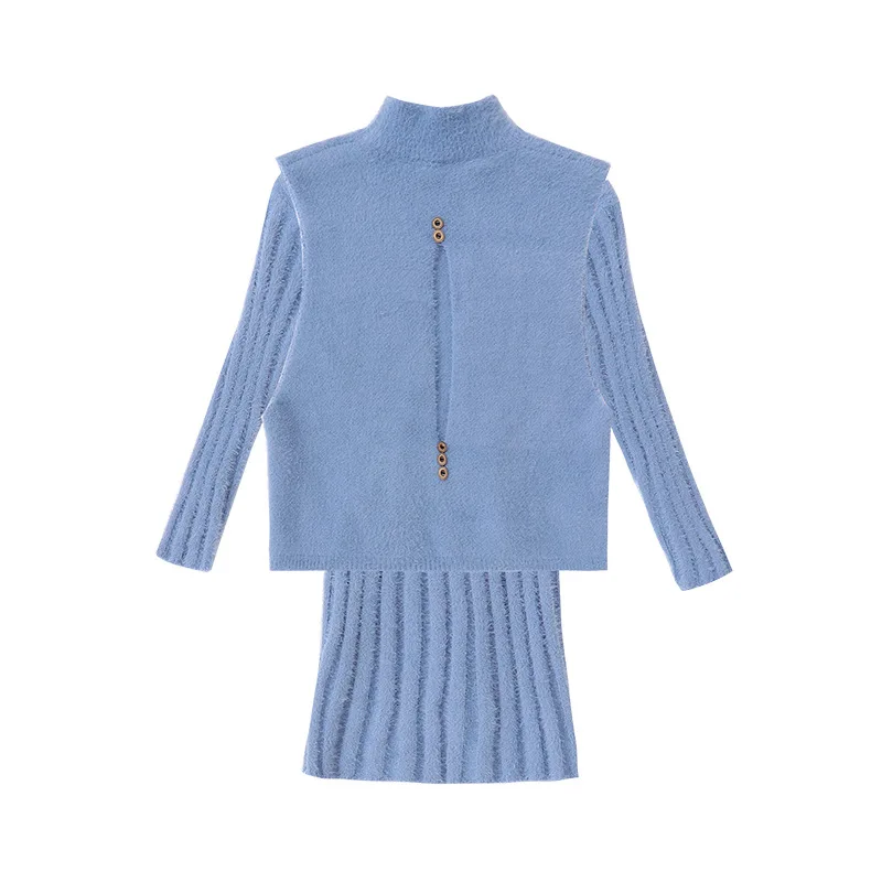 Girls Clothing set Winter Faux-wool Thick Warm Knitted Vest Dress Suit Children Costume Kids Tracksuit 8 10 Years Girls Clothes
