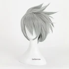 Парик для косплея Какаси Hatake, Короткие Многослойные термостойкие синтетические волосы, серебристо-серого цвета, с шапочкой