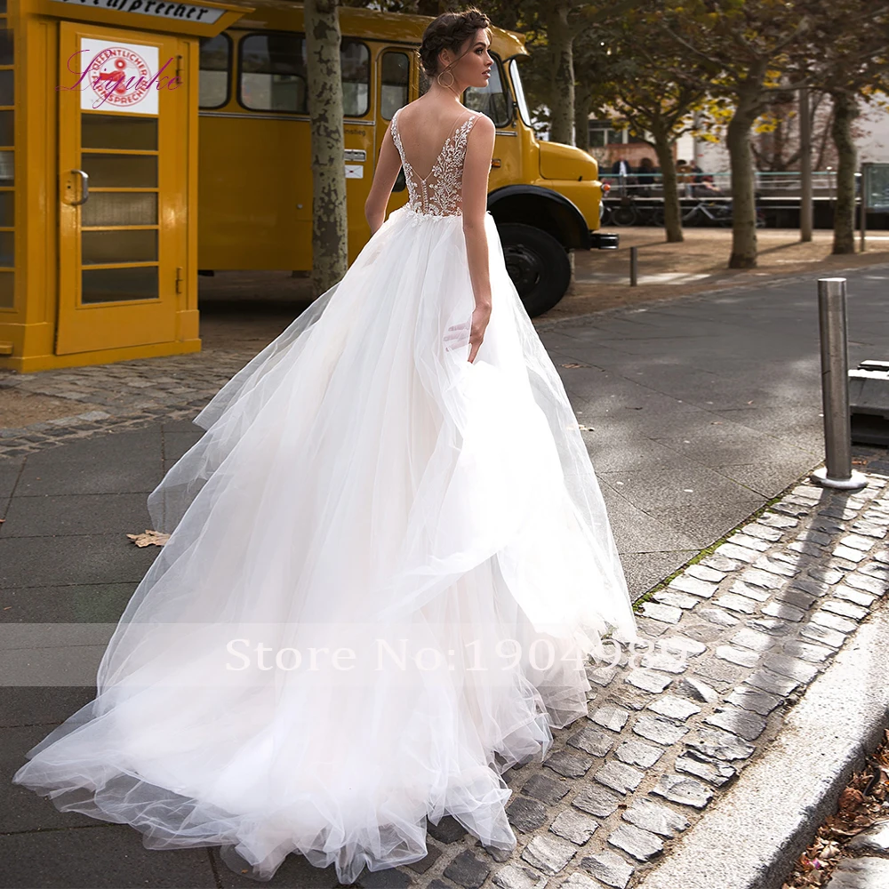 Liyuke 2019 свадебное платье трапециевидной формы с кружевной аппликацией без