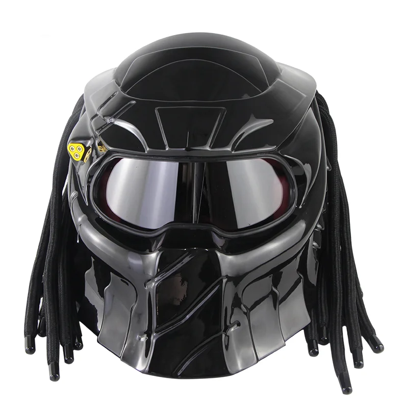 

TNOOG Man Black Predator ECE DOT Custom Retro Motorcycle Helmet with Braids Lazer Light Monster Capacete De Moto