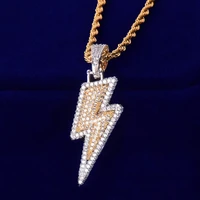 luxury gold plated full filled rhinestone pendant iced out chain necklace for men women lightning necklace hip hop jewelry