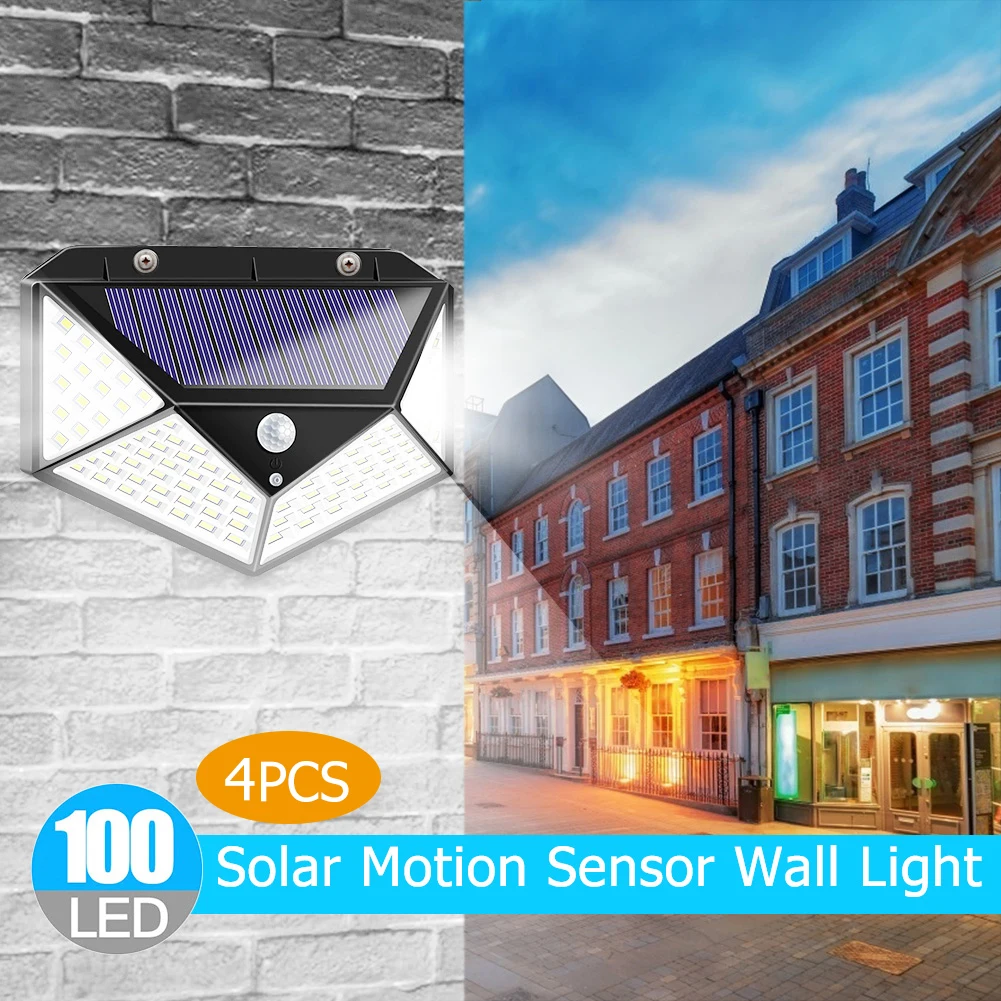 

2pcs 100LED Solar Wall Lamp Outdoor Waterproof Wall Light Wide Angle Motion Sensor Lights Working Modes Deck Garage Driveway