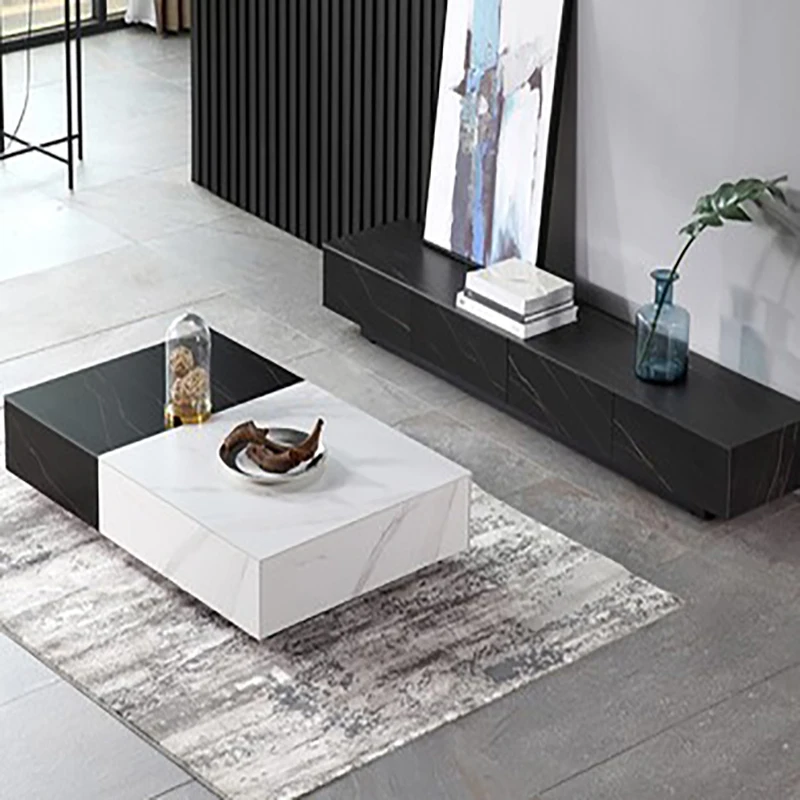 

Современный светлый роскошный кофейный столик, шкафчик для телевизора, Прямоугольный черный и белый цвет, сочетающийся в гостиную meetin