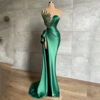 green luxury elegant prom dresses strapless sleeveless beading high split women evening pageant gowns plus size custom made