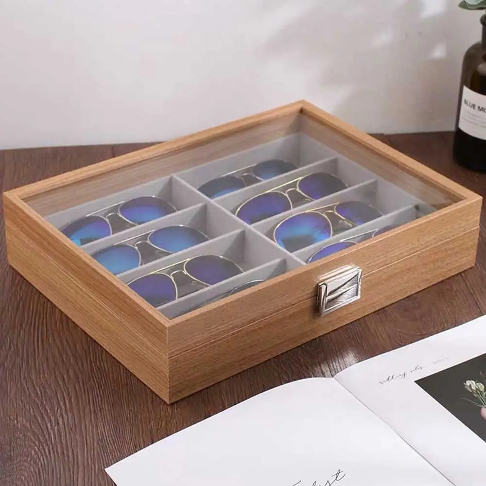 Goedkoop Lenzenvloeistof Sunglass Opbergdoos 8 Slot Houten Glazen Display Case Organizer Display Glazen Sieraden Houder Collectie
