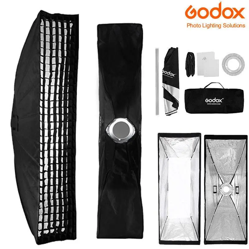 

Softbox Light Kit Stand Pole Bowens 22x90cm Flash Led Rectangle Elinchrom Profoto Mount Strip Honeycomb Grid for Studio Strobe