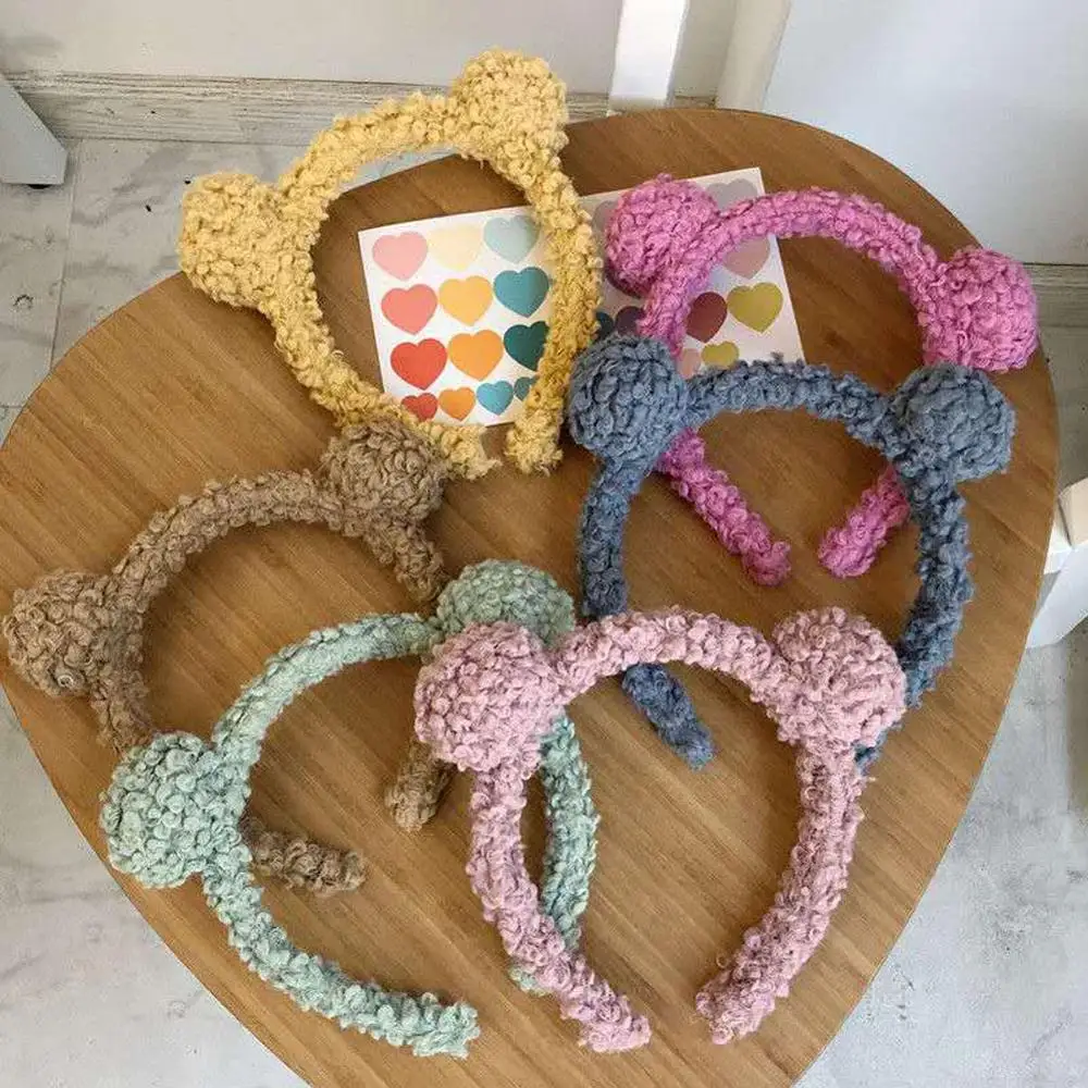 Простая Женская повязка для волос с маленьким медвежонком из овечьей шерсти