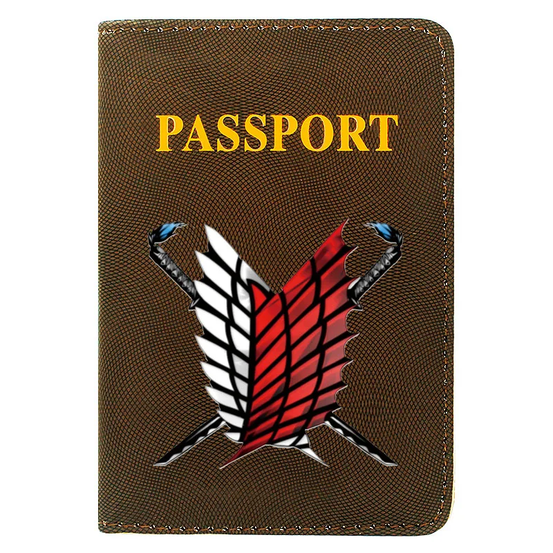 

Fashion Women Men Passport Cover Pu Leather Attack on Titan Printing Travel ID Credit Card Holder Packet Wallet