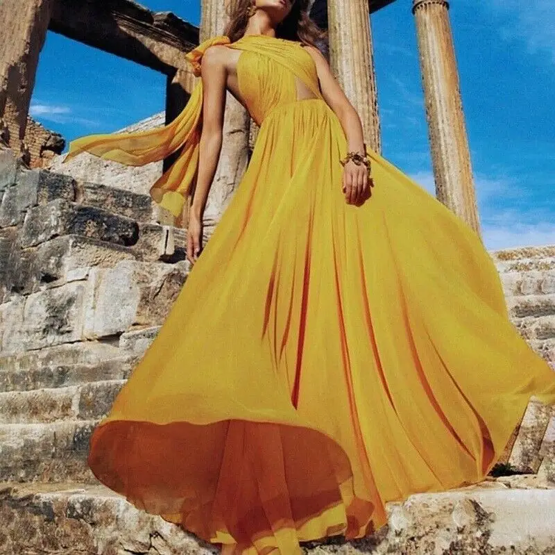 Женское шифоновое длинное платье с открытыми плечами|Женские платья| |