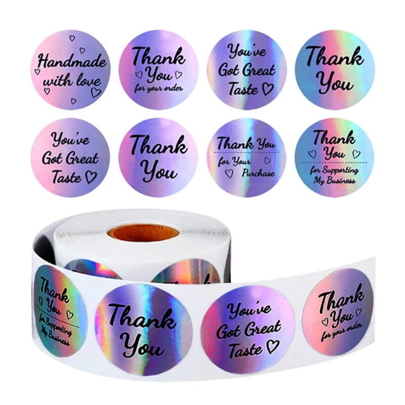 

Q9QF 500 шт. радужные фотоэтикетки, 8 круглых наклеек с надписями, Подарочная коробка, конверты для упаковки выпечки, канцелярские принадлежнос...