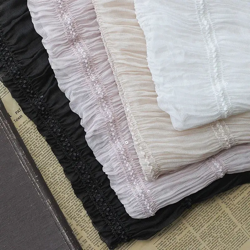 Шифоновая ткань в полоску с вышивкой крючком сказочном стиле стрейч-тюль для