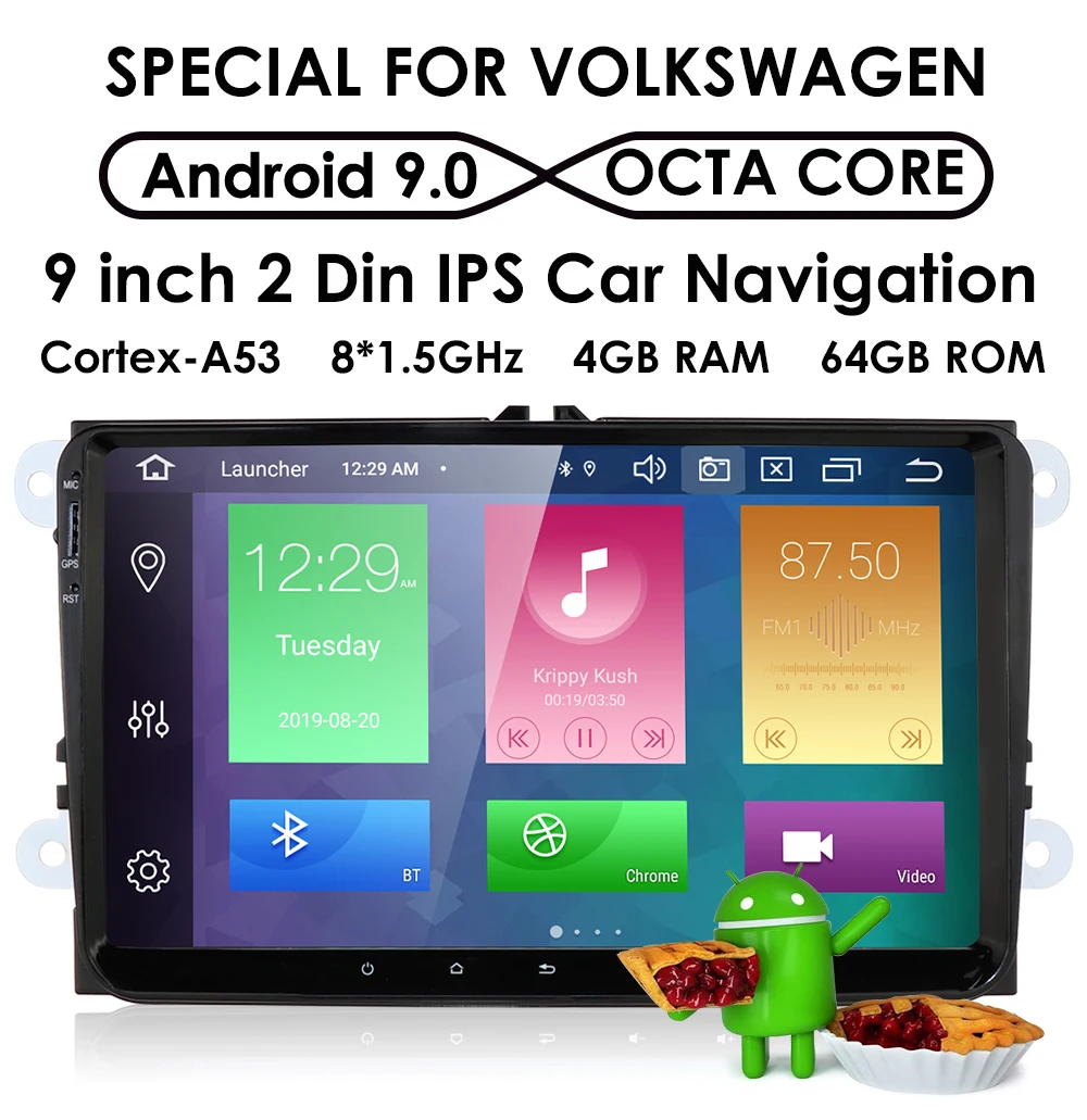 Android 9,0 8-ядерный 9 дюймов 2 din 4G+ 64G gps Автомобильный Радио плеер forvw passat golf 4 5 tiguan polo skoda fabia CC JettaDAB wifi