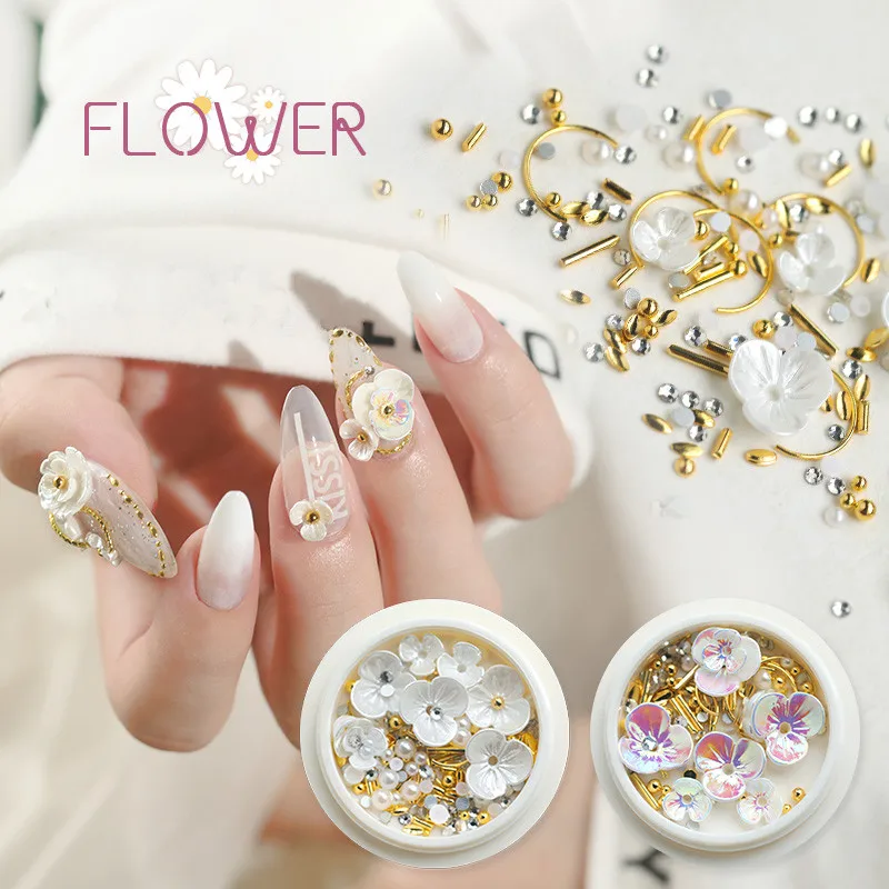 1 коробка бело золотые цветок ногтей Шпильки для Запчасти украшения маникюрный