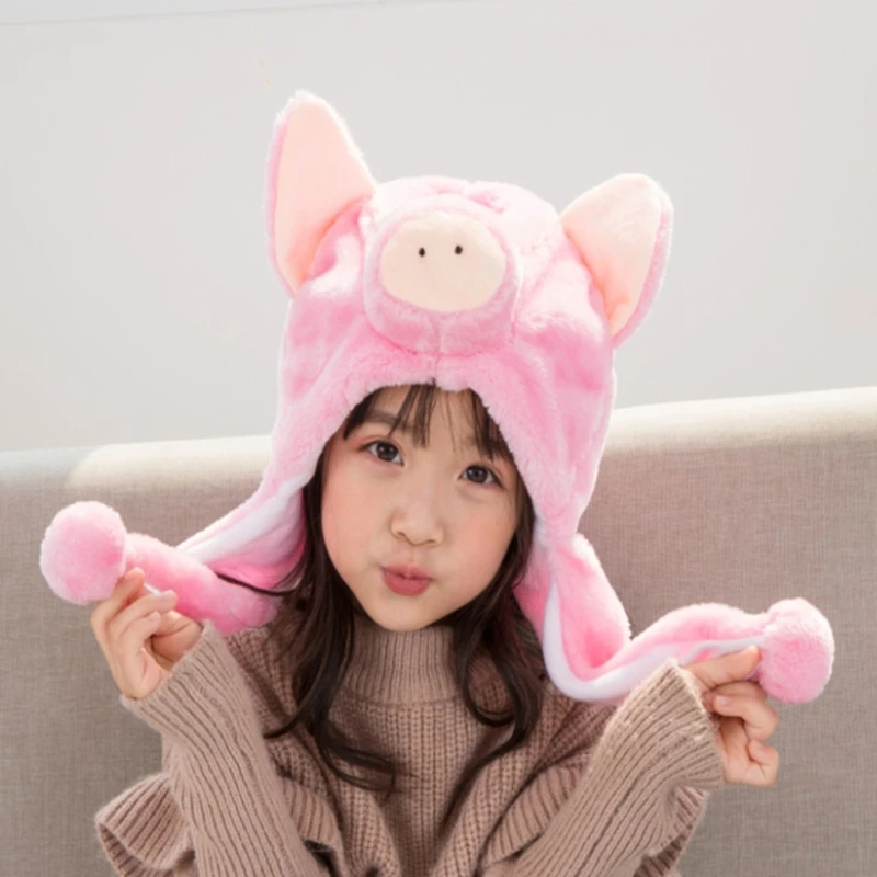 

Kids Simulation Animal Plush Hat Fluffy Warm Pompom Earflap Cosplay Stuffed Cap