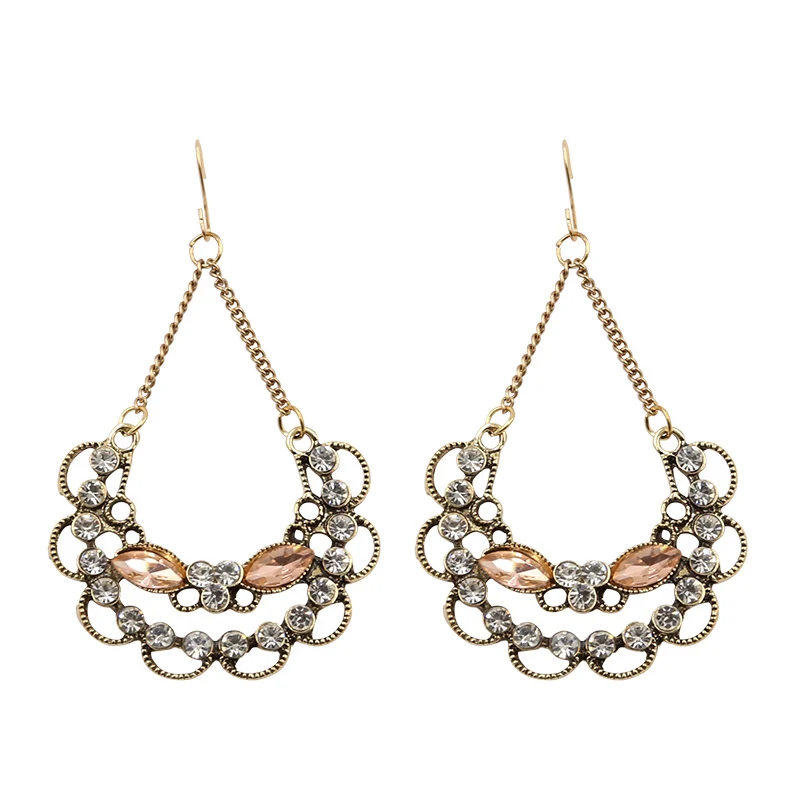 Antique gold earring STRATHSPEY Роскошные винтажные кисточкой Античное золото большие перламутровые серьги из горного хрусталя Bijoux boucles d'oreuilles Европа индийский благородный стиль - Окраска металла: Antique gold earring