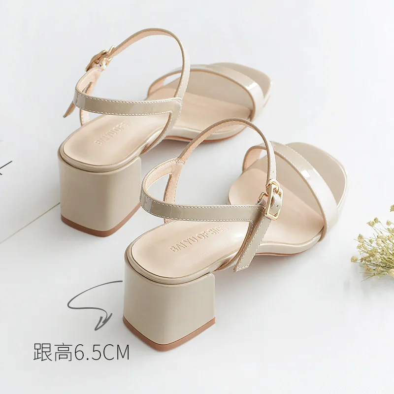 Сандалии женские из лакированной кожи на высоком каблуке 5 см|Боссоножки и