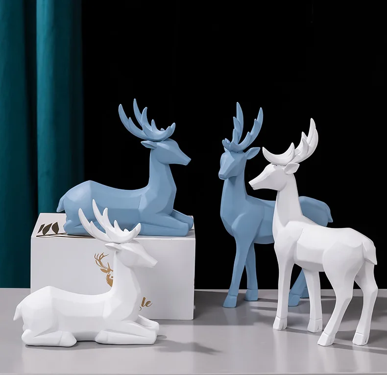 Nordic Resin Geometric Abstract Deer Statues Home Decoration  Decorative Sculpture Modern Art Deer Figurines Tabletop Ornaments