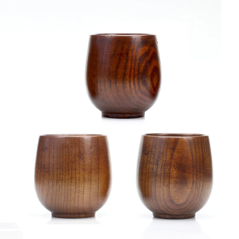 3 PCS Tea Cup Деревянная чашка для чайной чашки, бутылка для воды, ручная работа, натуральная ель, деревянная чашка для завтрака, пива, молока, посуда для напитков, зеленый цвет - Цвет: 3 PCS Tea Cup