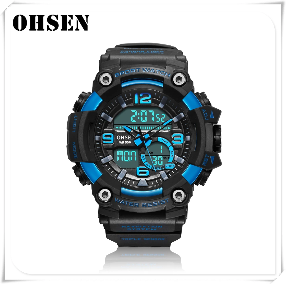 

Watches Mens 2 Time Zone Fashion Quartz Gold Clock OHSEN Brand Top Luxury Military Men Wristwatch Waterproof Week Dial Man Watch