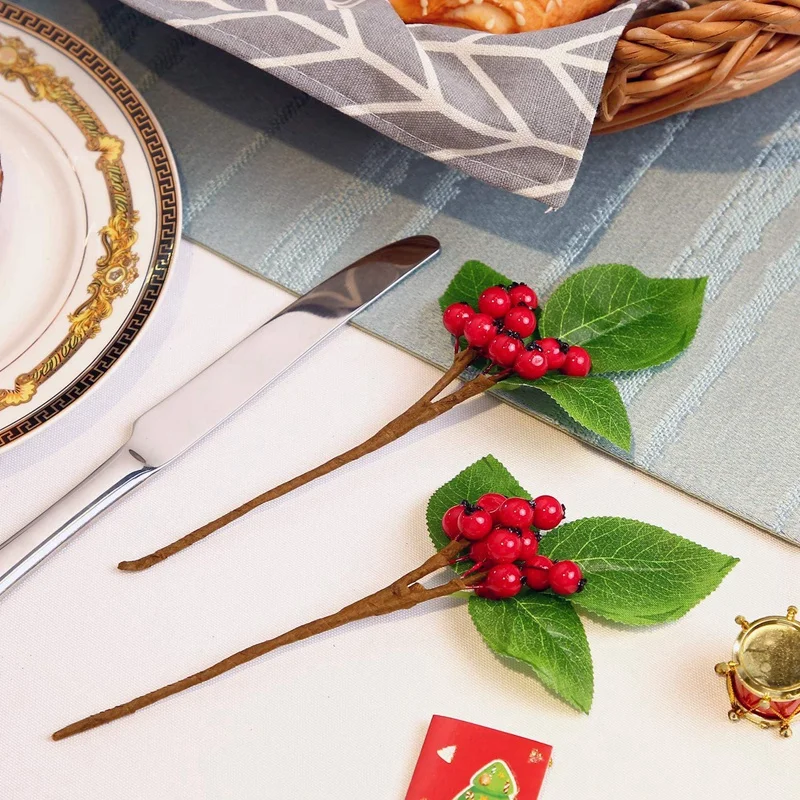20 рождественские искусственные ягоды твиг стебель поддельные связка для