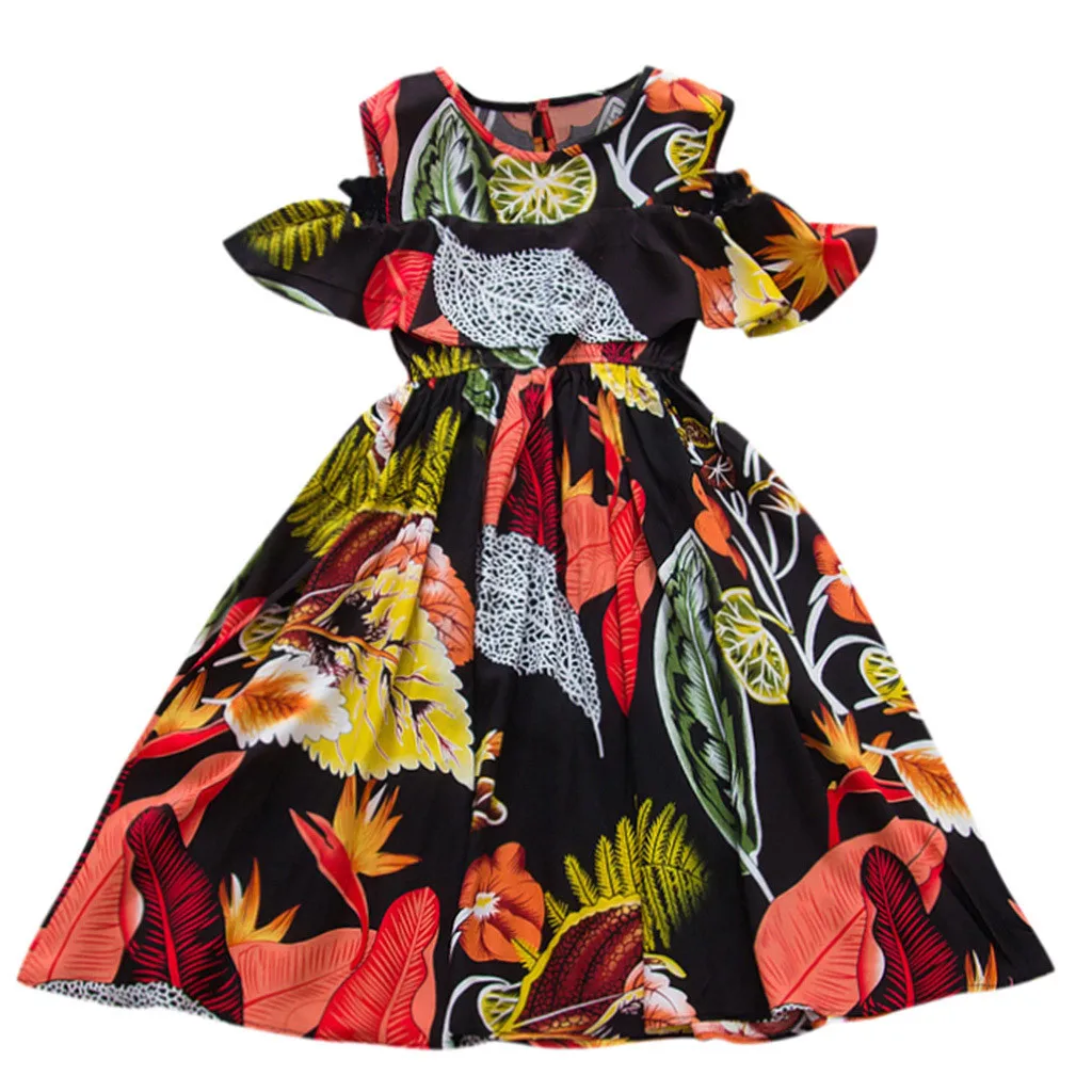 #50 детское пляжное Платье для маленьких девочек с цветочным принтом листьев