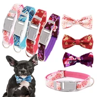 nylon printed dog collar adjustable with cute bow tie pet french bulldog pitbull dog collars for medium large dogs beagle