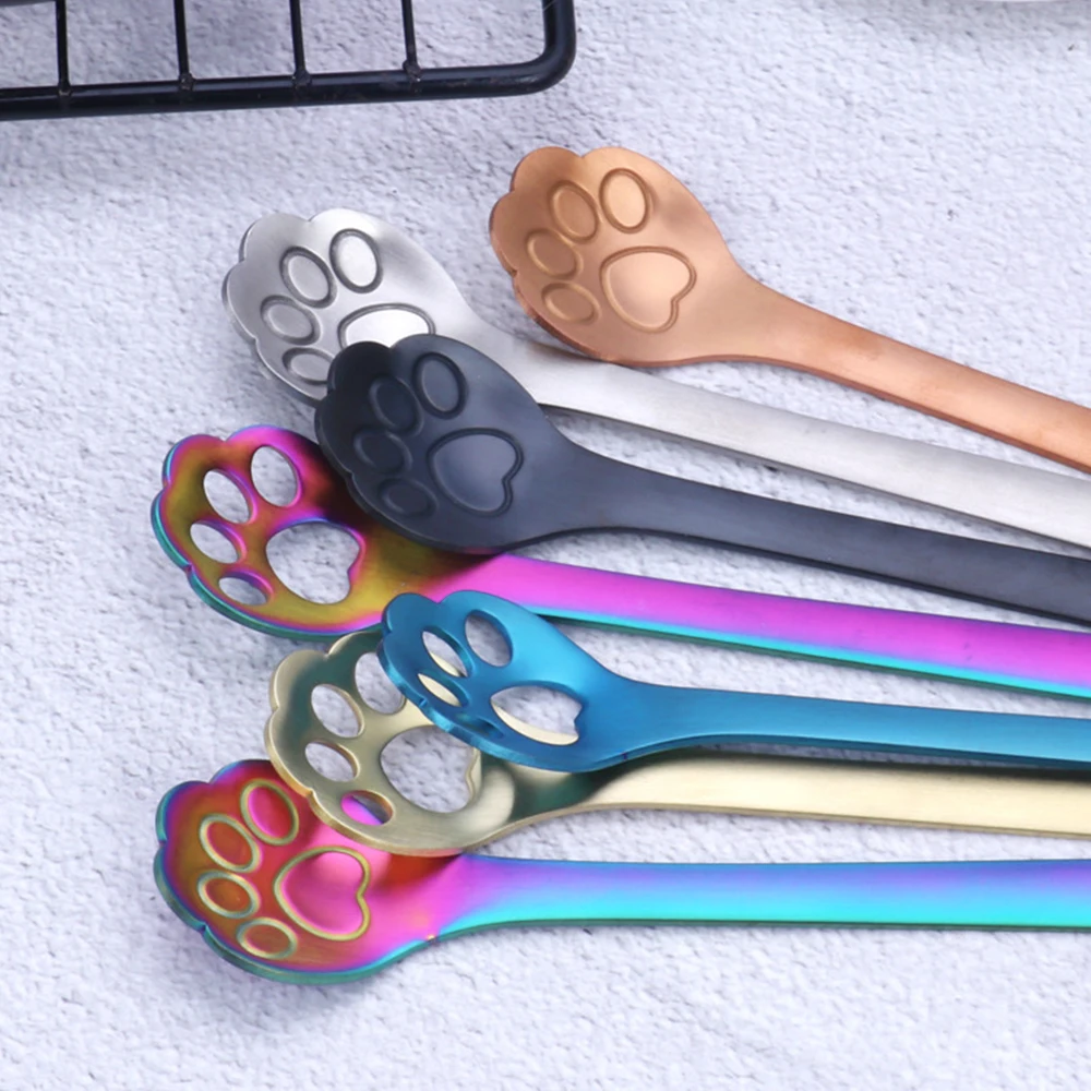 

1 шт. Милая ложка для кофе из нержавеющей стали 304, чайная ложка в виде кошачьей собачьей лапы, десертная ложка для послеобеденного чая, посуд...