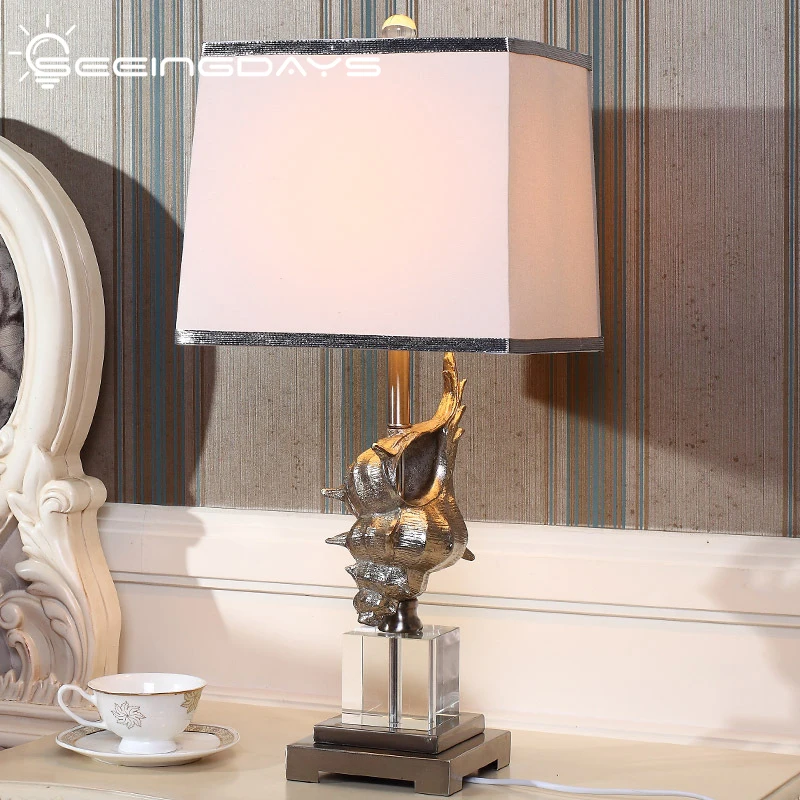 

SeeingDays Mediterranean Screw White Silver Conch Crystal Table Lamp for Bedroom Living Room Bedside Lamp Home Decoration