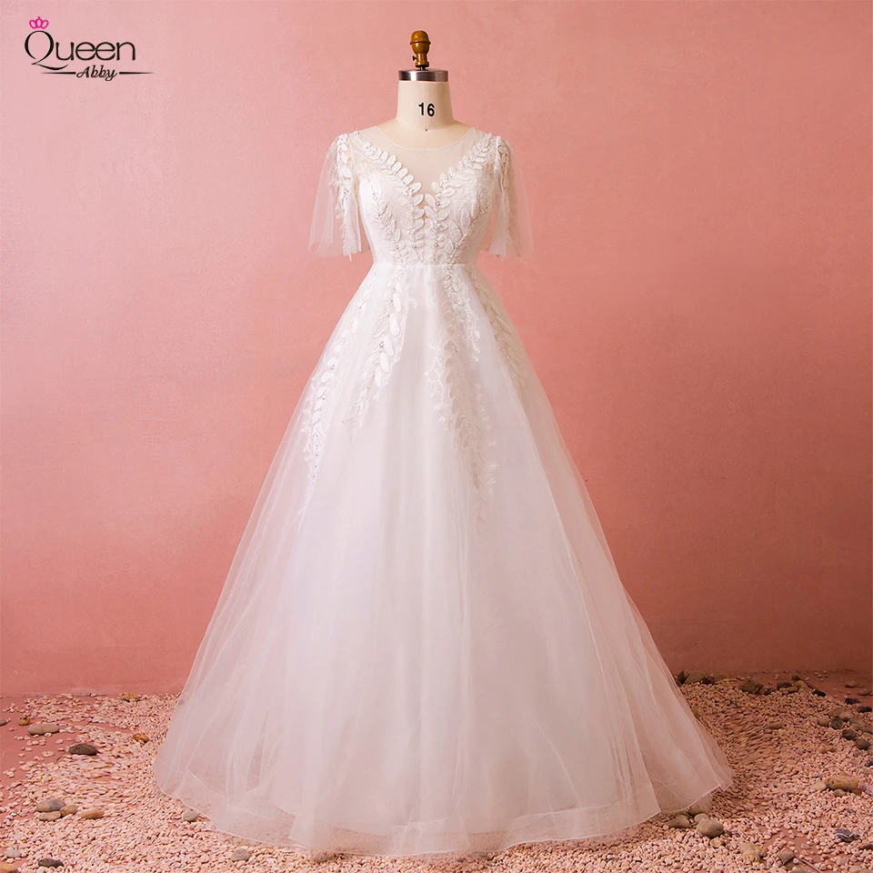 Аппликации Кружева Тюль Свадебные платья A-Line развертки поезд длиной до пола