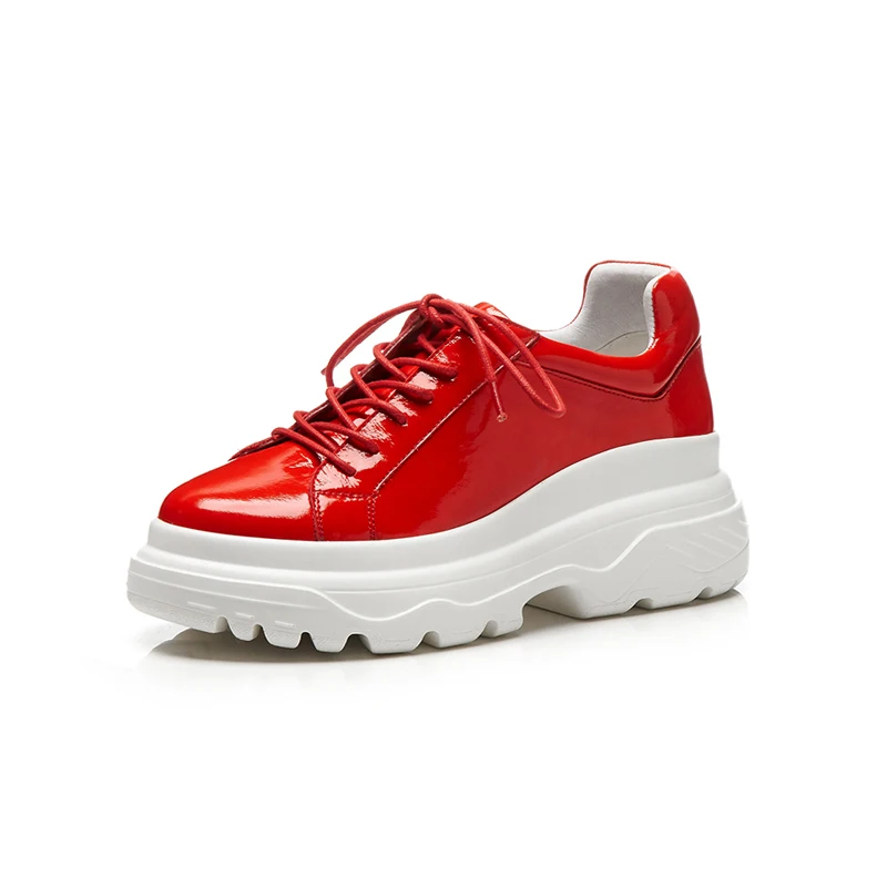 

2020 Genuine Leather Thick Bottom Platform Round Toe Sneakers Handsome Girls Lace Up Daily Vulcanized Shoes