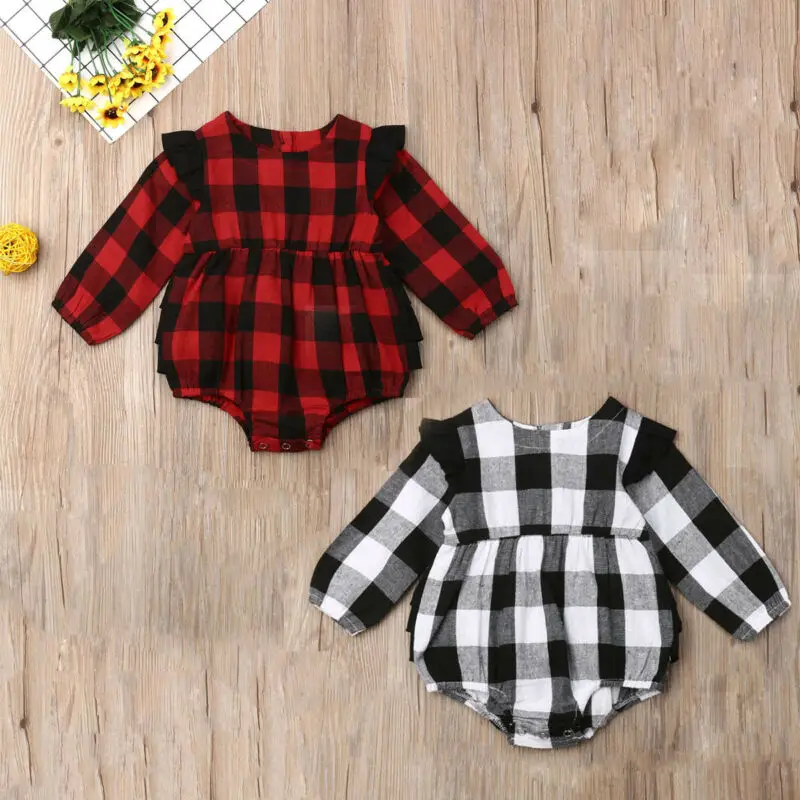 

0-18M Baby Girls Fashion Christmas Clothes Plaid Clothes Christmas Romper Jumpsuit Outfit