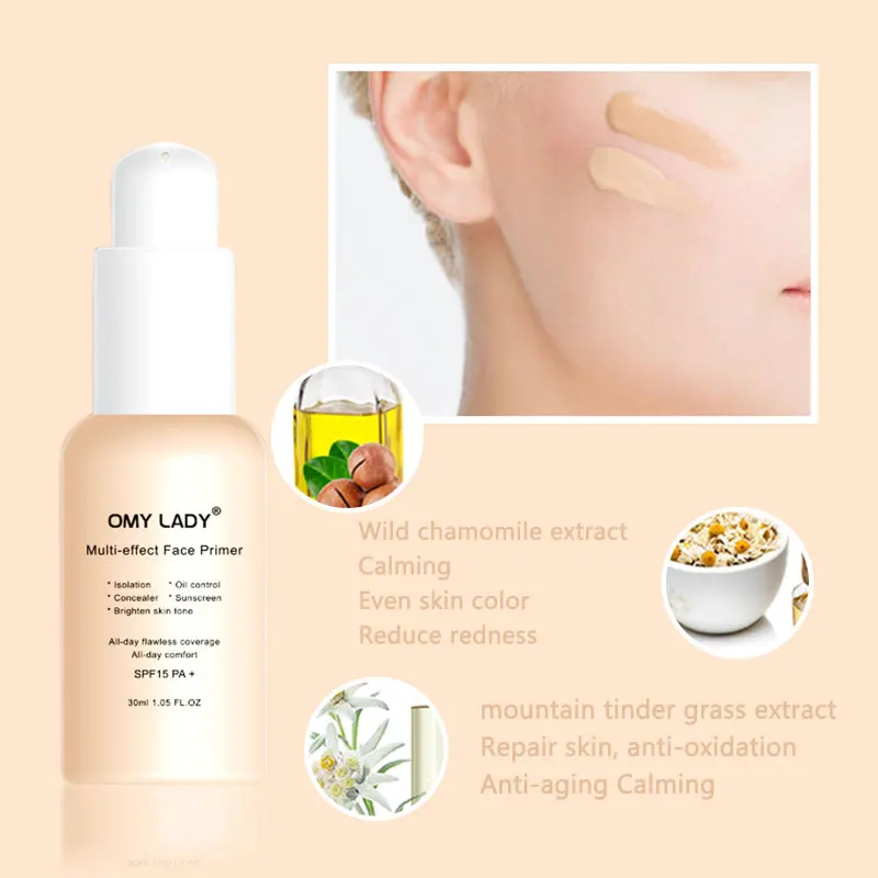 

OMY LADY Multi-effect Face Primer Isolation Moisturizing Brighten Skin Tone Sunscreen Oil Control Concealer Facial Care 30ml