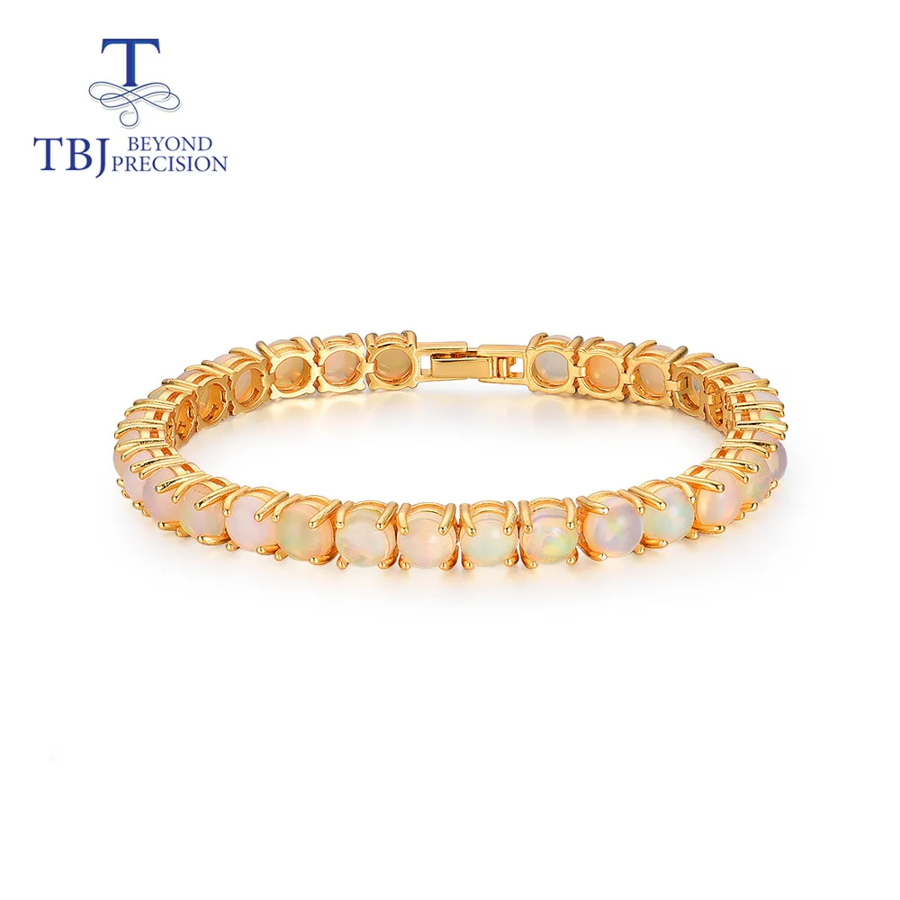 Браслет из натурального опала 6 мм 29 шт. 18 карат ювелирное изделие белого черного