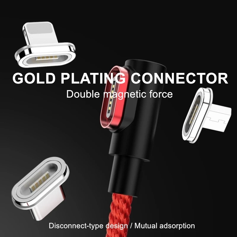 Магнитный кабель 90 градусов 1 м Micro USB для быстрой зарядки samsung type C huawei Xiaomi