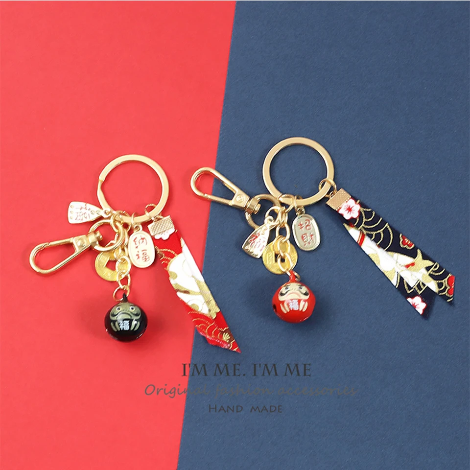 

New Cute Trendy Lovers' Keychains Car Keys Key Chains Bag Decor Japanese Dharma Bell Pendant Charm for Airpods for Airdots Gifts