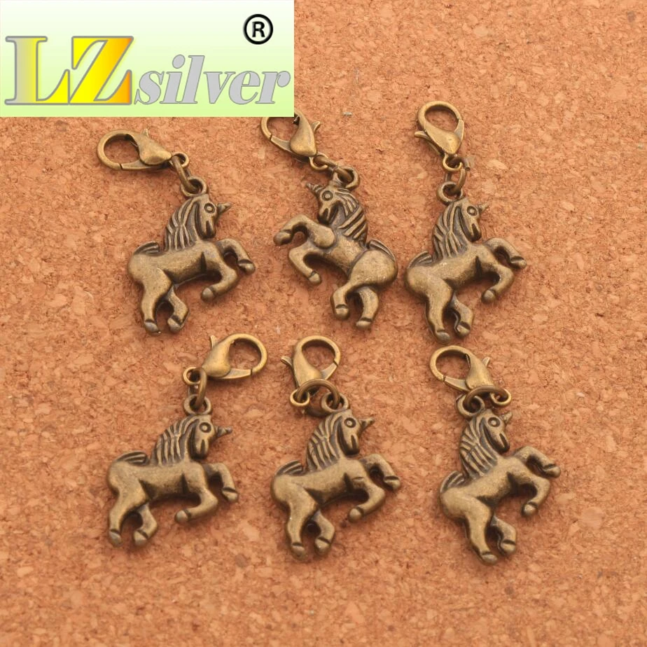Jumping Unicorn Clasp European Lobster Trigger Clip On Charm Beads 20x36.5mm 80PCS Zinc Alloy Bronze C094