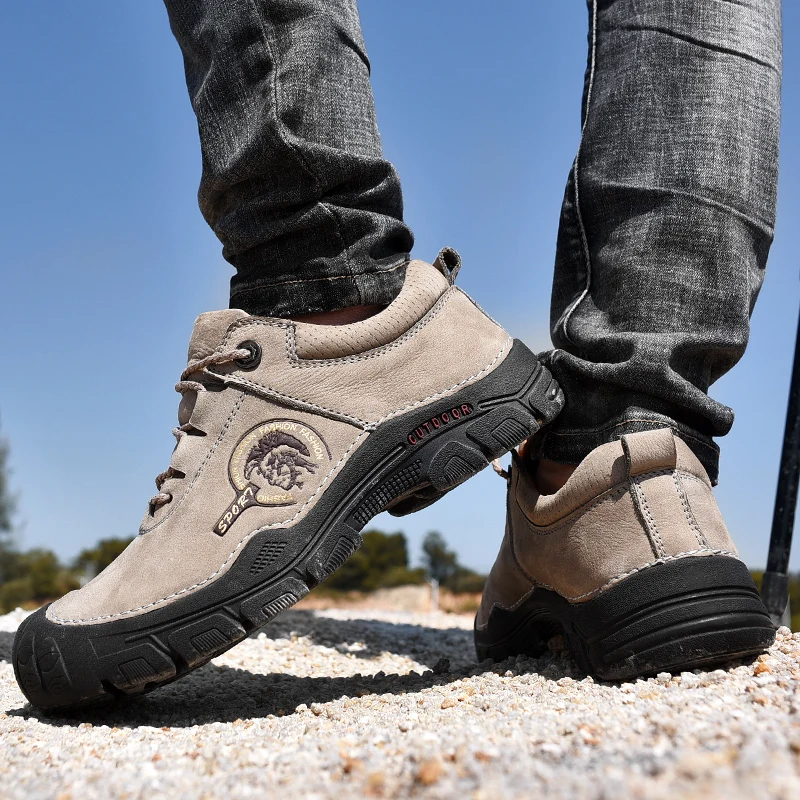 High Quality Genuine Leather Waterproof Hiking Shoes Men Outdoor Retro Casual Soft Sneakers Male Non-slip Camping Trekking Shoes