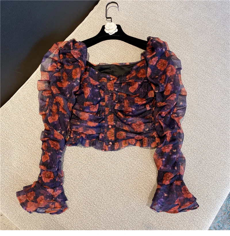 Короткая женская блузка новинка весны 2021 пикантная шифоновая рубашка с