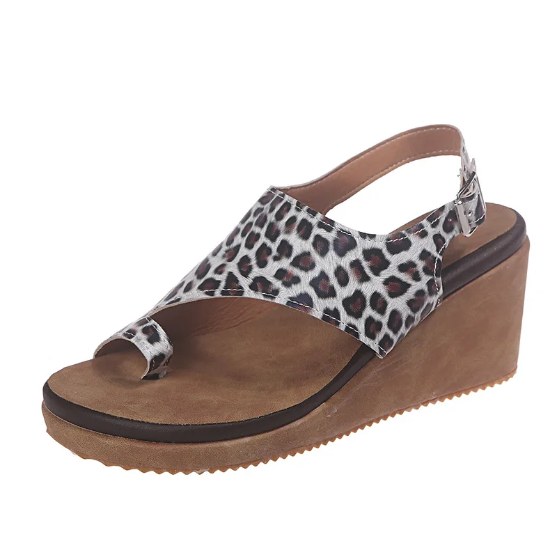 35-43 Large Size Sandals Female 2019 Summer New Slope With Leopard Pattern Buckle Sexy High Heels Women Sandalias Mujer | Обувь