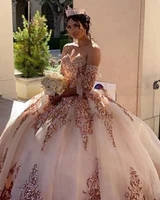 champage quinceanera dresses ball gown sweetheart tulle appliques sequins puffy cheap sweet 16 dresses