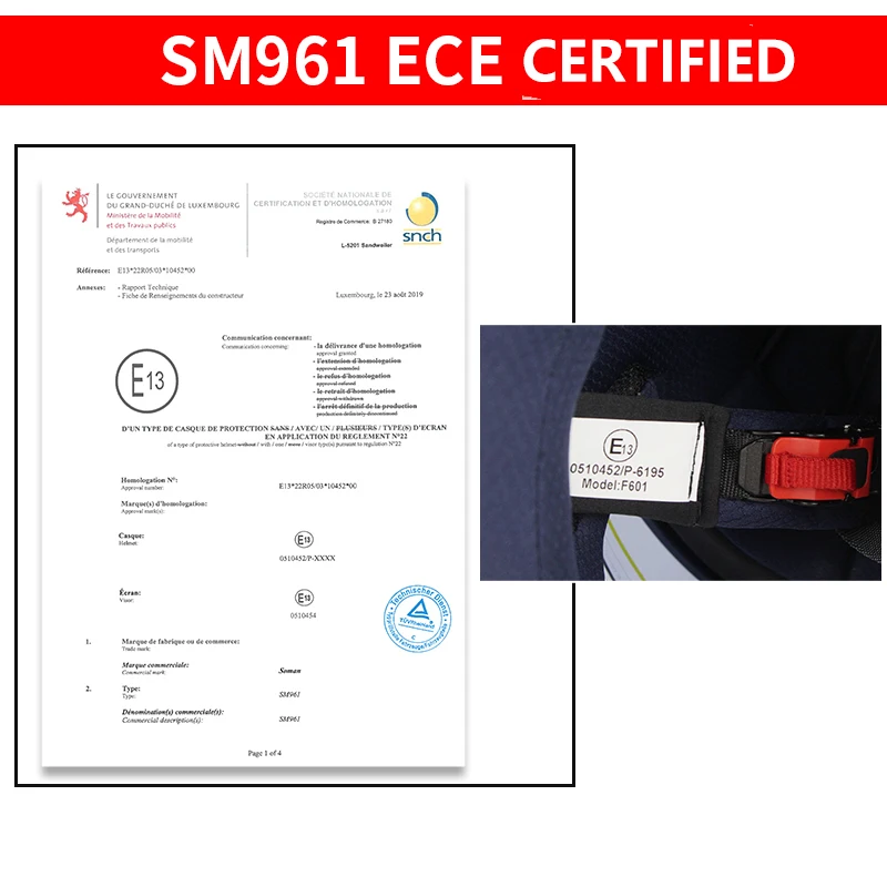 Шлем мотоциклетный SOMAN ECE Street шлем для езды на мотоцикле с золотым козырьком